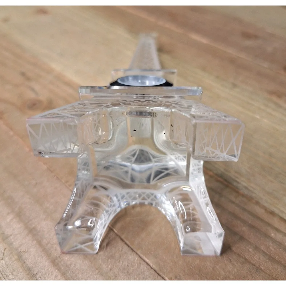 Vintage Crystal Eiffel Tower Desk Clock Quartz Roman Numeral Paris Decor 6.75in